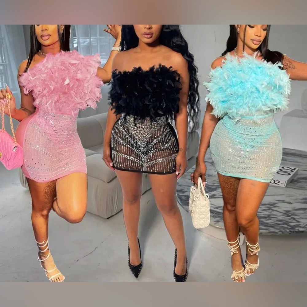 Diamanté Feathered Dress